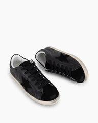 Black Nappa Leather Glitter Tab Sneakers Tektoty