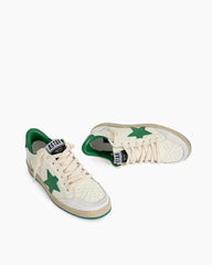 Men's White Nappa Leather Sneakers with Green Good Luck Star Tektoty