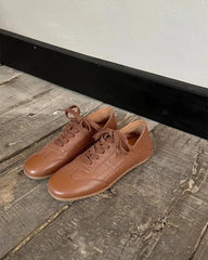 Retro Nappa Leather Lace-Up Flat Sneakers Tektoty