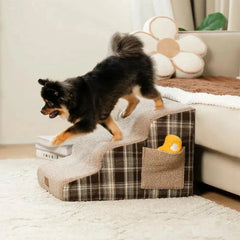 Plush Plaid High-Density Sponge Removable Pet Ramp Stairs - ComfyClimb Tektoty