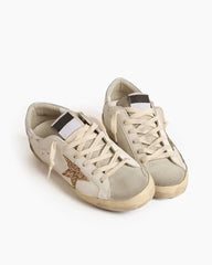 Men's Ice-gray Nappa Leather Sneaker with Gold Glitter Star Tektoty