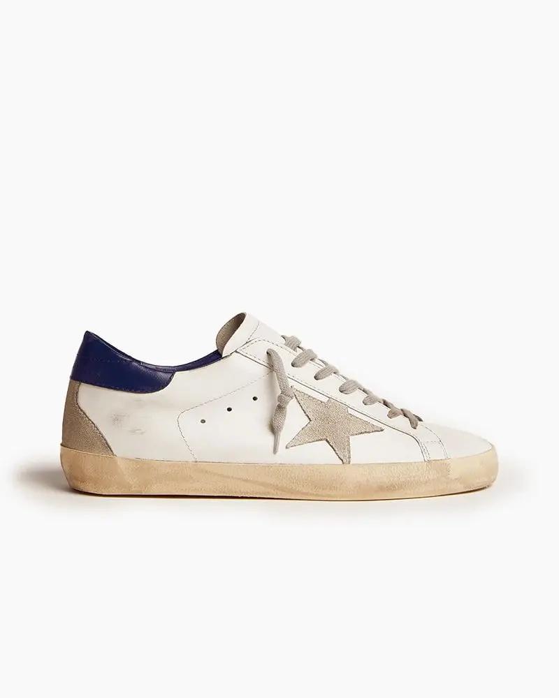 White Nappa Leather Sneakers with Suede Star and Blue Heel Tab Tektoty