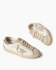 Men's White Nappa Leather Gray Star Sneakers Tektoty