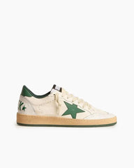 Men's White Nappa Leather Sneakers with Green Leather Star and Heel Tab Tektoty