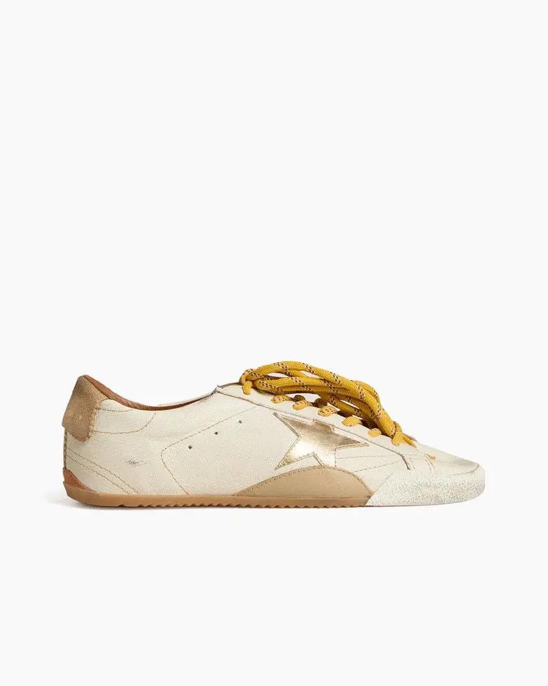 White Nappa Leather Sneakers with Gold Star and Beige Heel Tab Tektoty