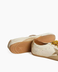 White Nappa Leather Sneakers with Gold Star and Beige Heel Tab Tektoty