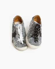 Silver Sequins Sneakers with Black Star and Beige Heel Tab Tektoty