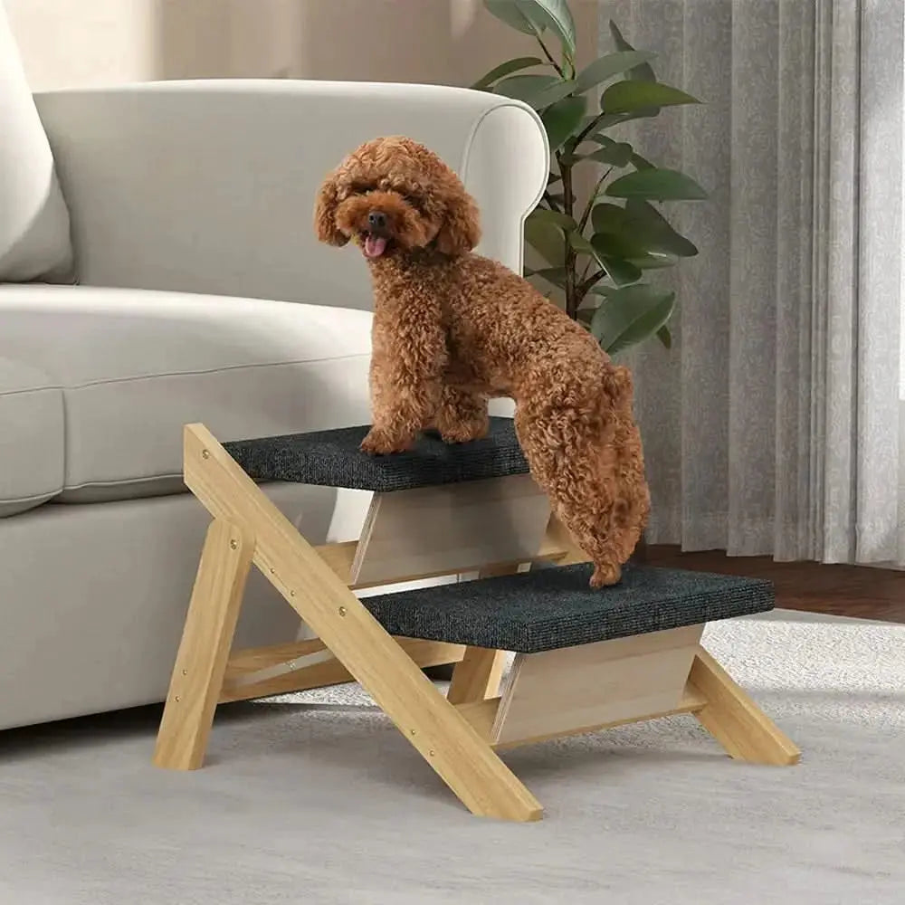 2-in-1 Foldable Wooden Dog Stairs & Ramp with Non-Slip Pad Tektoty