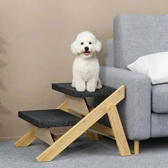 2-in-1 Foldable Wooden Dog Stairs & Ramp with Non-Slip Pad Tektoty