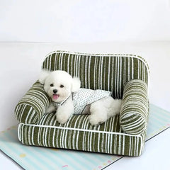 Chenille Striped Jacquard Velvet Dog Sofa Bed for Puppies Tektoty