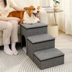 Portable Multi-Functional Foldable Dog Stairs with Storage and Condo Tektoty