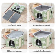 Soft Plush Foldable Dual-Level Cat House with Scratch Board Tektoty