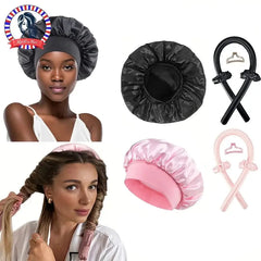 No Heat Hair Curler And Satin Sleeping Cap Set Heatless Hair Curling Headband Hair Claw Clip Hair Rings Soft Sleeping Hat Salon Tektoty