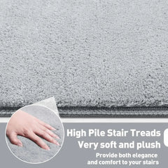Solid Color Plush Stair Protectors Non-Slip Tape Free Carpet Stair Treads Tektoty