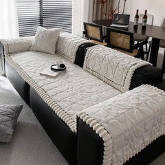 Thickened Short Plush Leaf Pattern Scratch Resistant Non-Slip Couch Cover Tektoty