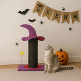 Wizard Hat Cat Scratching Post With Spring Ball Toy For Indoor Cats, Halloween Spooky Cat Scratcher, Purple Tektoty