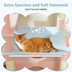Flower Cat Tree 72" Large Cat Tower with Steel Hammock & Condos, Blue Tektoty