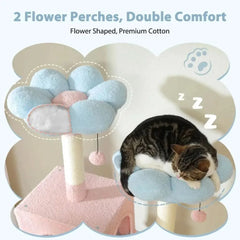 Flower Cat Tree 72" Large Cat Tower with Steel Hammock & Condos, Blue Tektoty