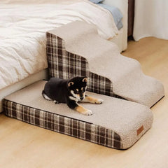 Plush Plaid High-Density Sponge Removable Pet Ramp Stairs - ComfyClimb Tektoty