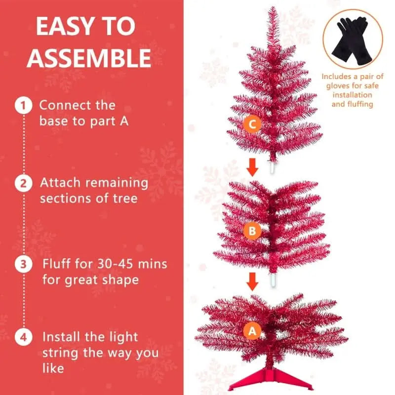 4ft Red Christmas Tree, Christmas Decorations Tektoty