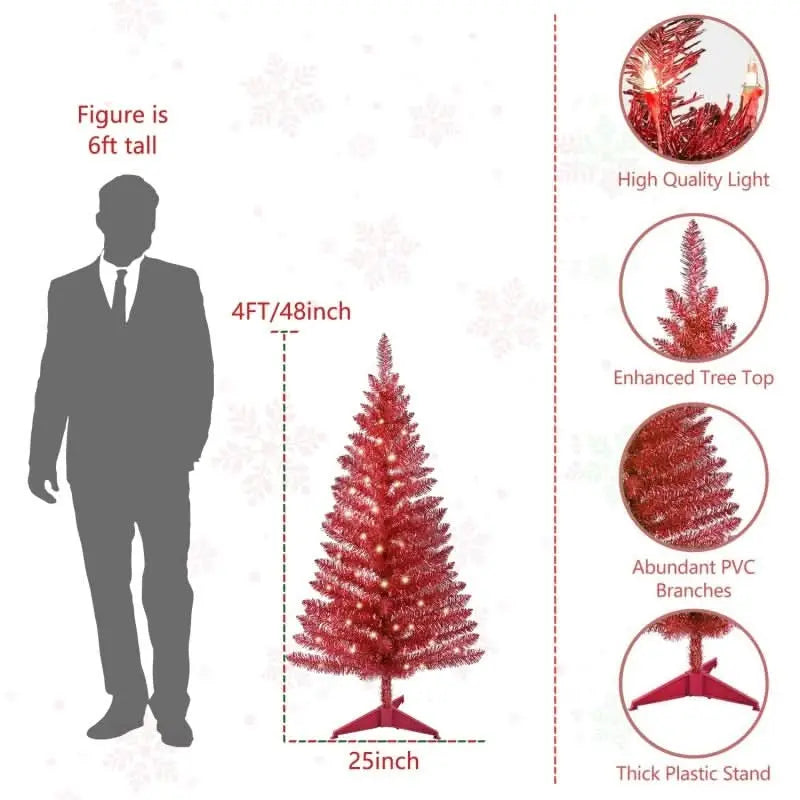4ft Red Christmas Tree, Christmas Decorations Tektoty