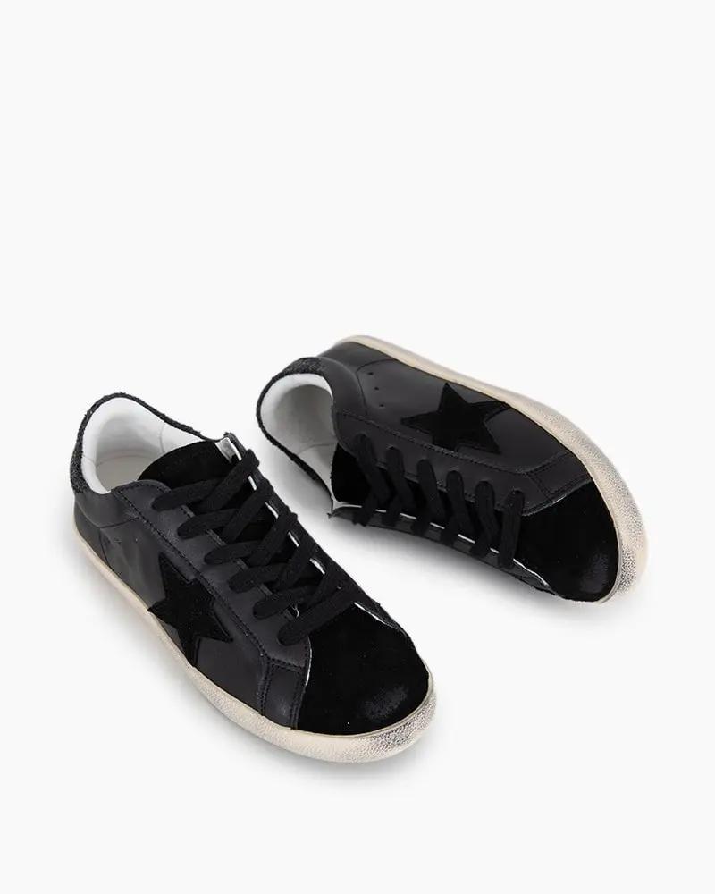 Black Nappa Leather Glitter Tab Sneakers Tektoty