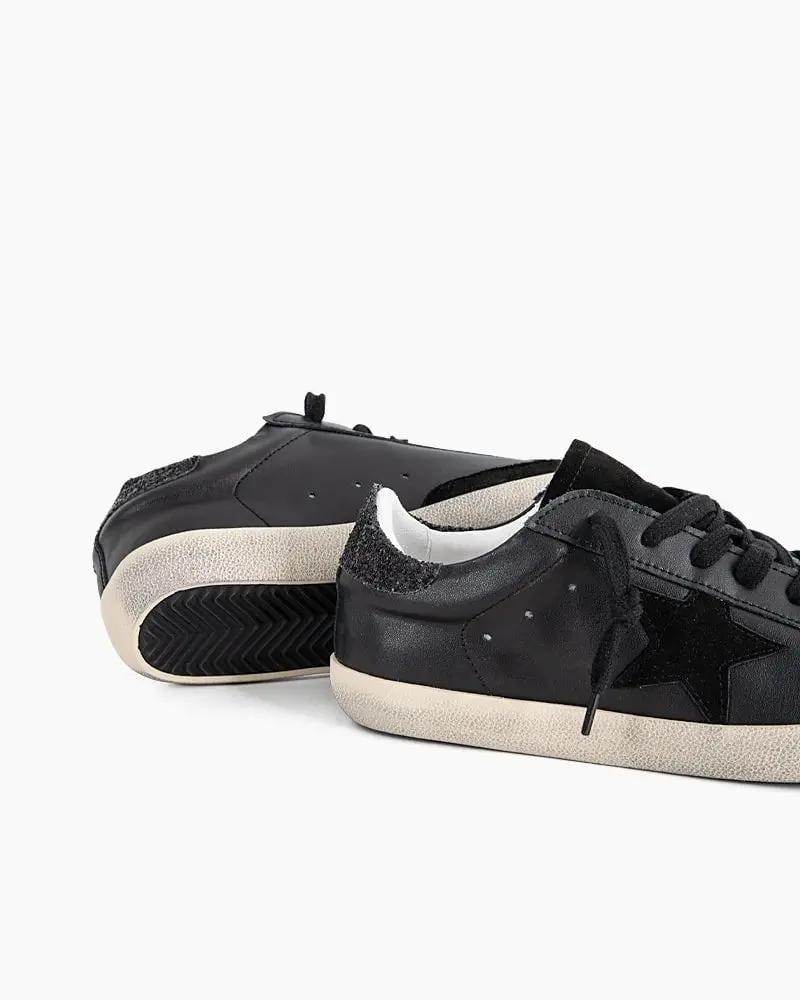 Black Nappa Leather Glitter Tab Sneakers Tektoty