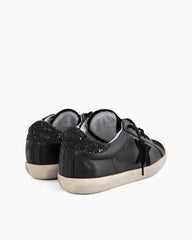 Black Nappa Leather Glitter Tab Sneakers Tektoty