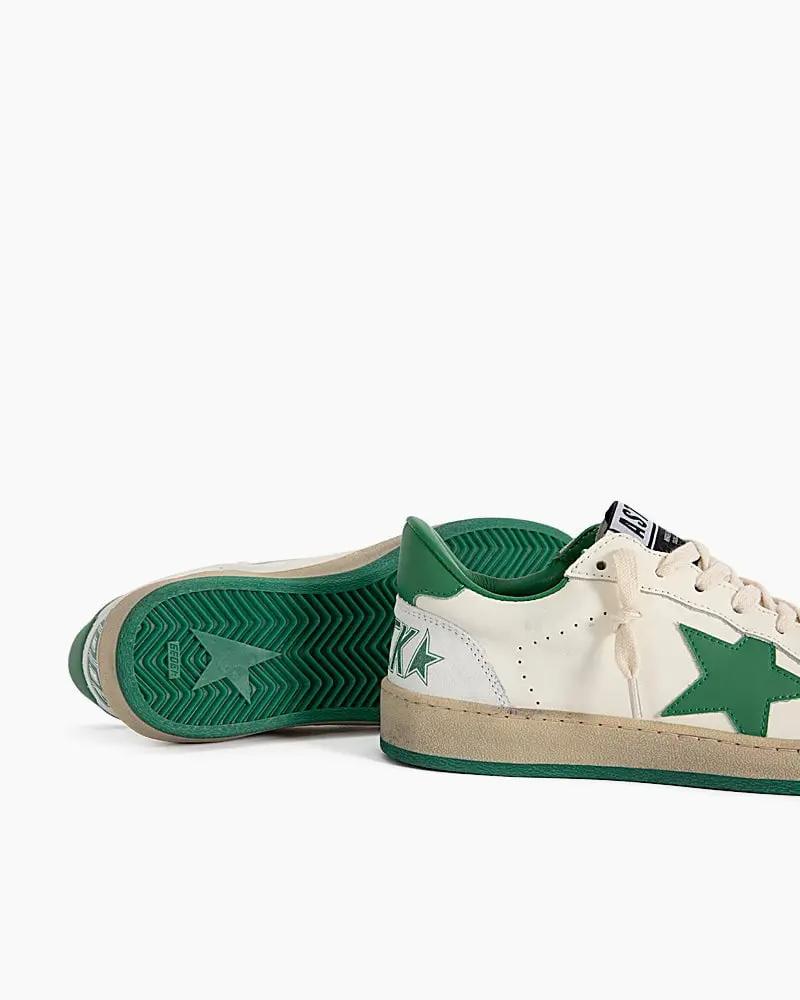 Men's White Nappa Leather Sneakers with Green Good Luck Star Tektoty