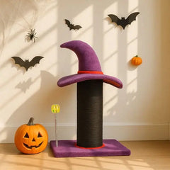 Wizard Hat Cat Scratching Post With Spring Ball Toy For Indoor Cats, Halloween Spooky Cat Scratcher, Purple Tektoty