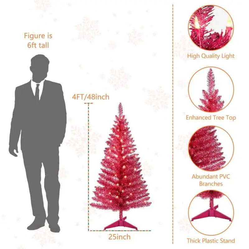 4ft Red Christmas Tree, Christmas Decorations Tektoty