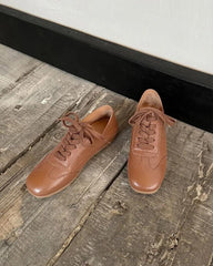 Retro Nappa Leather Lace-Up Flat Sneakers Tektoty