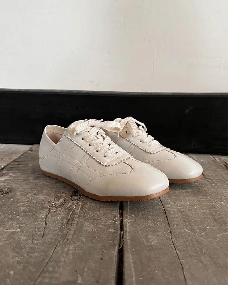 Retro Nappa Leather Lace-Up Flat Sneakers Tektoty