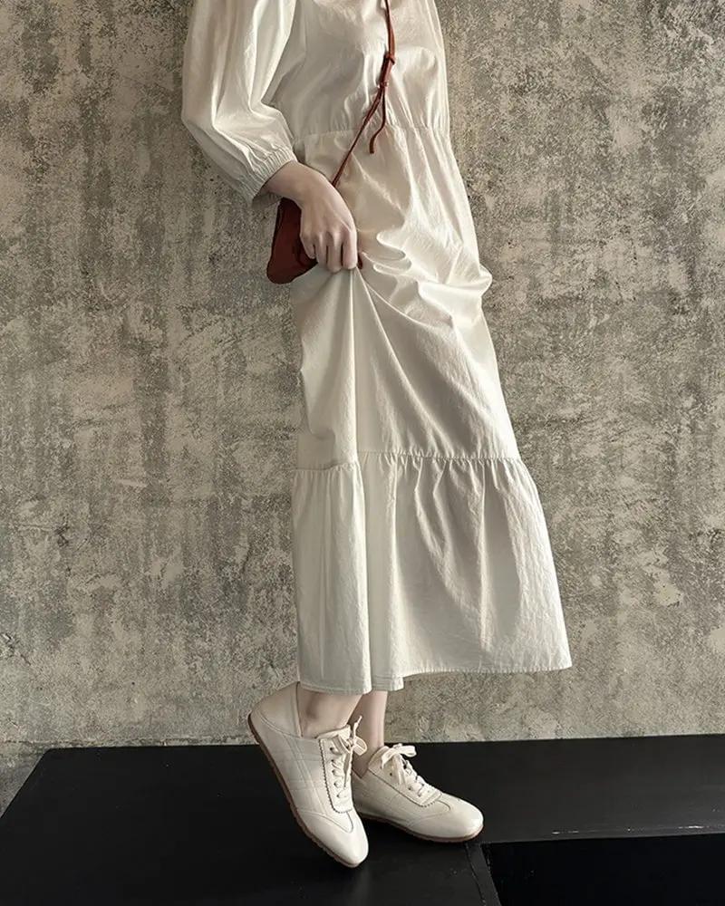 Retro Nappa Leather Lace-Up Flat Sneakers Tektoty