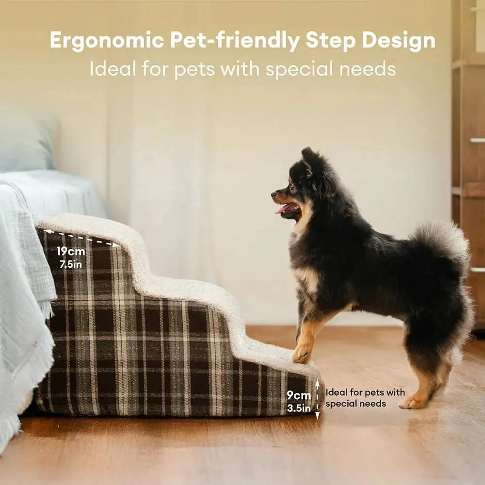 Plush Plaid High-Density Sponge Removable Pet Ramp Stairs - ComfyClimb Tektoty