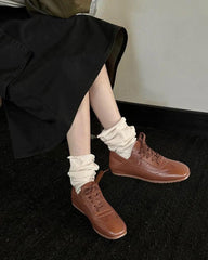 Retro Nappa Leather Lace-Up Flat Sneakers Tektoty