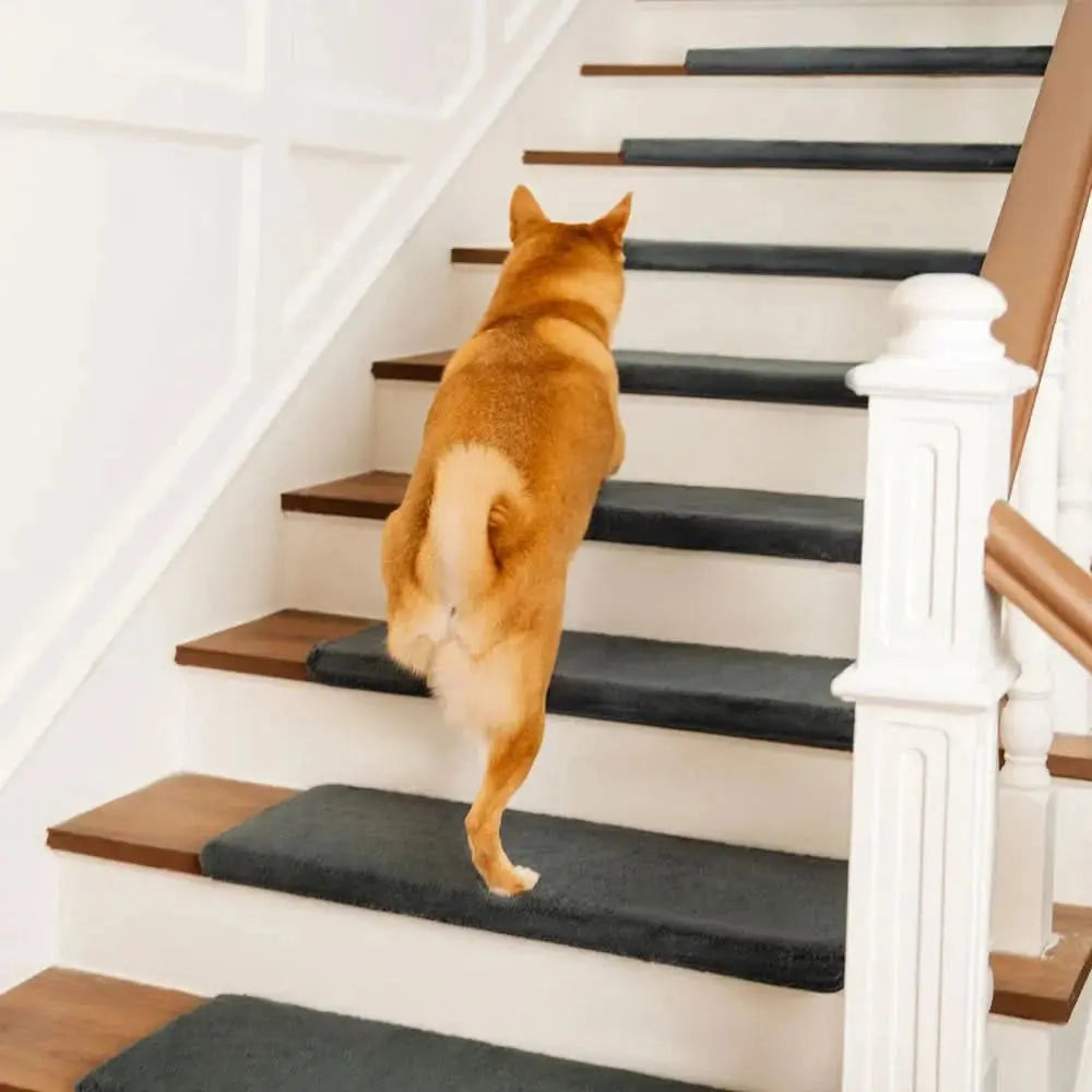 Solid Color Plush Stair Protectors Non-Slip Tape Free Carpet Stair Treads Tektoty