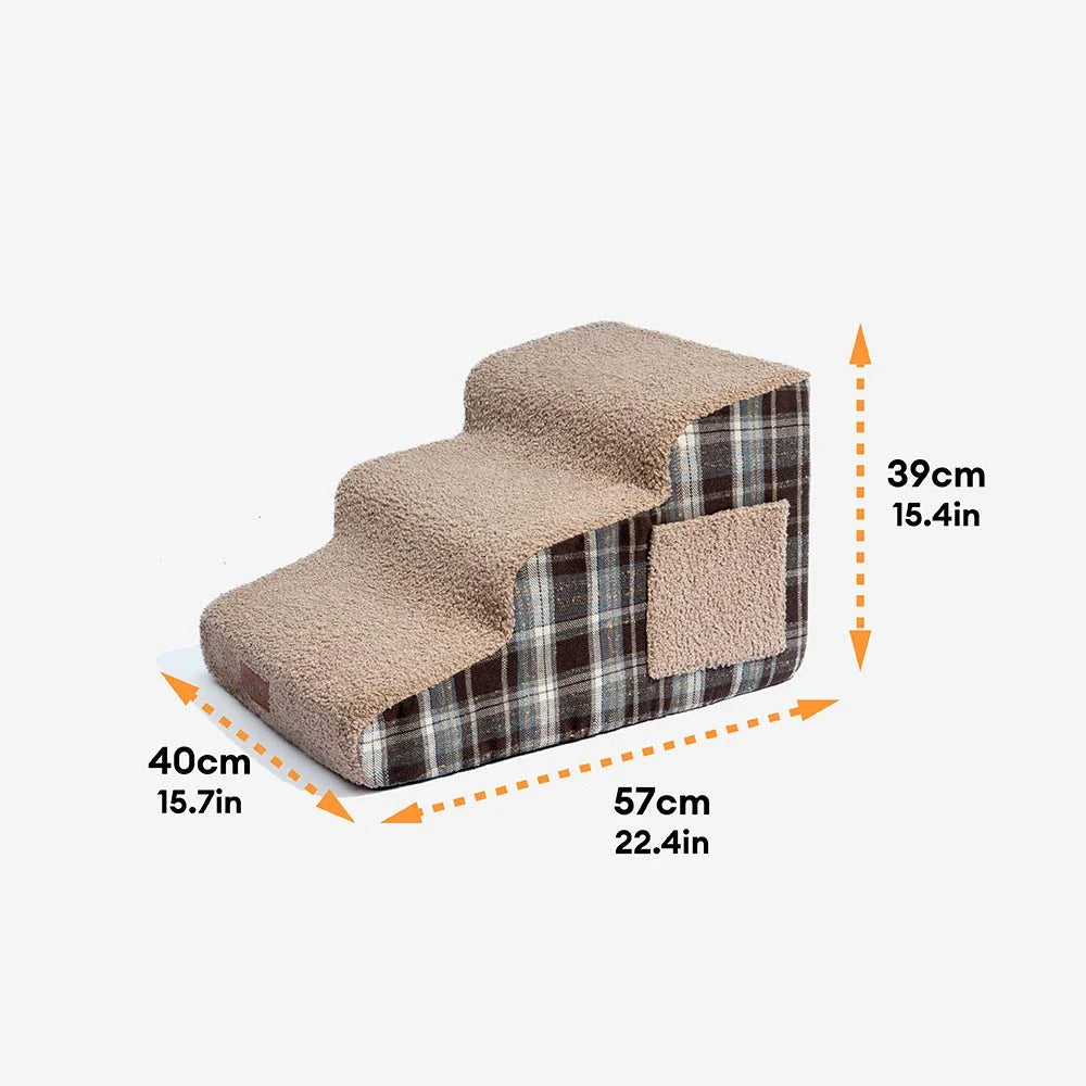 Plush Plaid High-Density Sponge Removable Pet Ramp Stairs - ComfyClimb