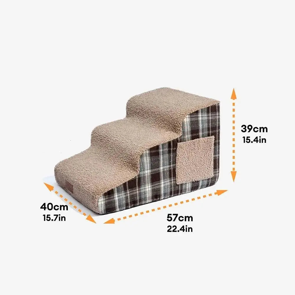 Plush Plaid High-Density Sponge Removable Pet Ramp Stairs - ComfyClimb Tektoty