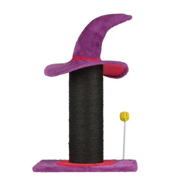 Wizard Hat Cat Scratching Post With Spring Ball Toy For Indoor Cats, Halloween Spooky Cat Scratcher, Purple Tektoty