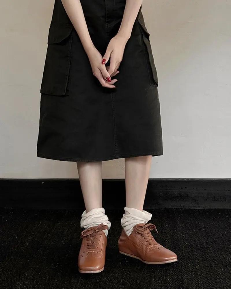 Retro Nappa Leather Lace-Up Flat Sneakers Tektoty