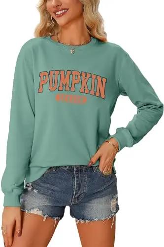 Pumpkin Season Sweatshirt Women Fall Crewneck Halloween Shirt Vintage Graphic Long Sleeve Thanksgiving Pullover Top|B0FDL53XMB
