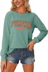 Pumpkin Season Sweatshirt Women Fall Crewneck Halloween Shirt Vintage Graphic Long Sleeve Thanksgiving Pullover Top|B0FDL53XMB