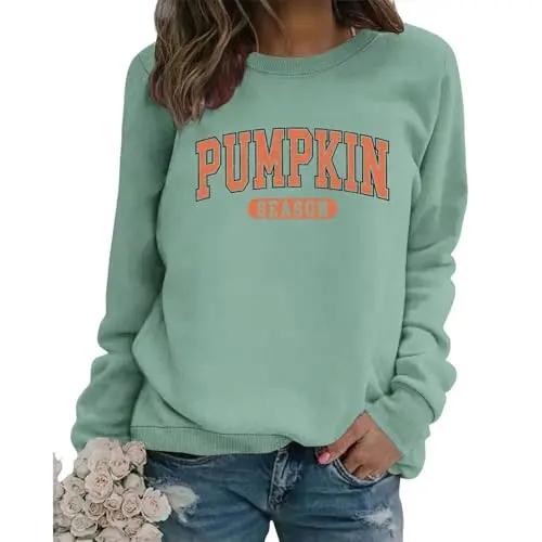Pumpkin Season Sweatshirt Women Fall Crewneck Halloween Shirt Vintage Graphic Long Sleeve Thanksgiving Pullover Top|B0FDL53XMB