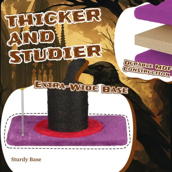 Wizard Hat Cat Scratching Post With Spring Ball Toy For Indoor Cats, Halloween Spooky Cat Scratcher, Purple Tektoty