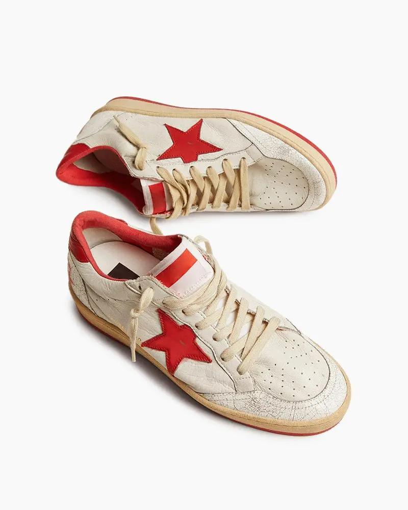 Men's White Nappa Leather Sneaker with Star and Heel Tab Tektoty