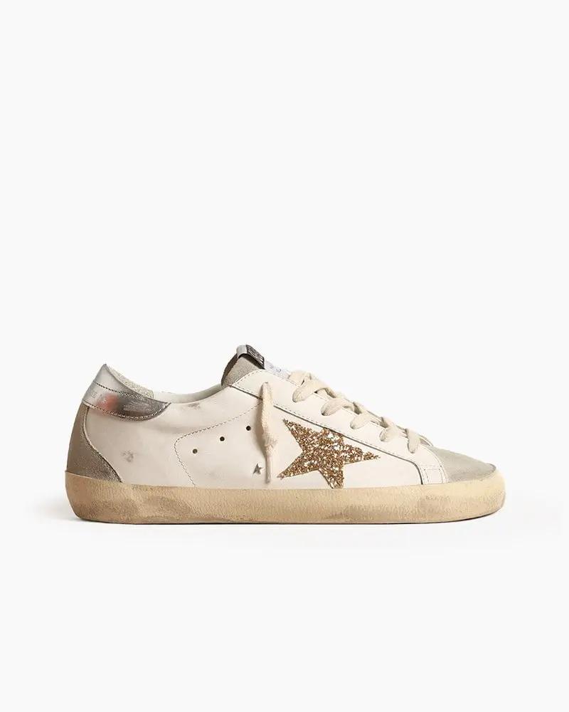 Men's Ice-gray Nappa Leather Sneaker with Gold Glitter Star Tektoty
