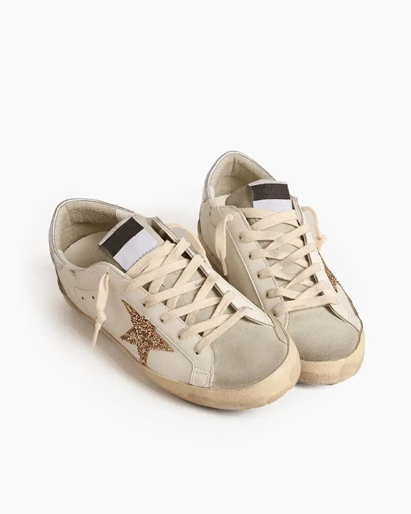 Ice-gray Nappa Leather Sneaker with Gold Glitter Star Tektoty