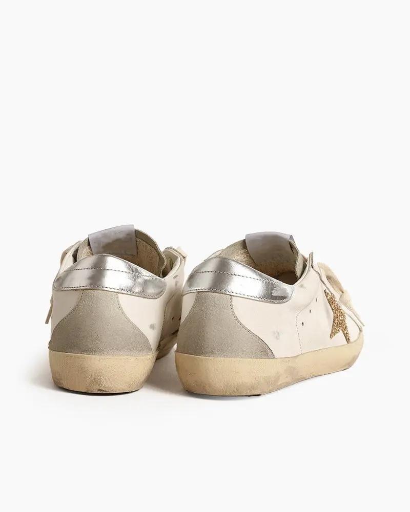 Ice-gray Nappa Leather Sneaker with Gold Glitter Star Tektoty