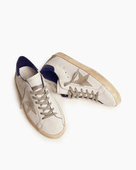 White Nappa Leather Sneakers with Suede Star and Blue Heel Tab Tektoty